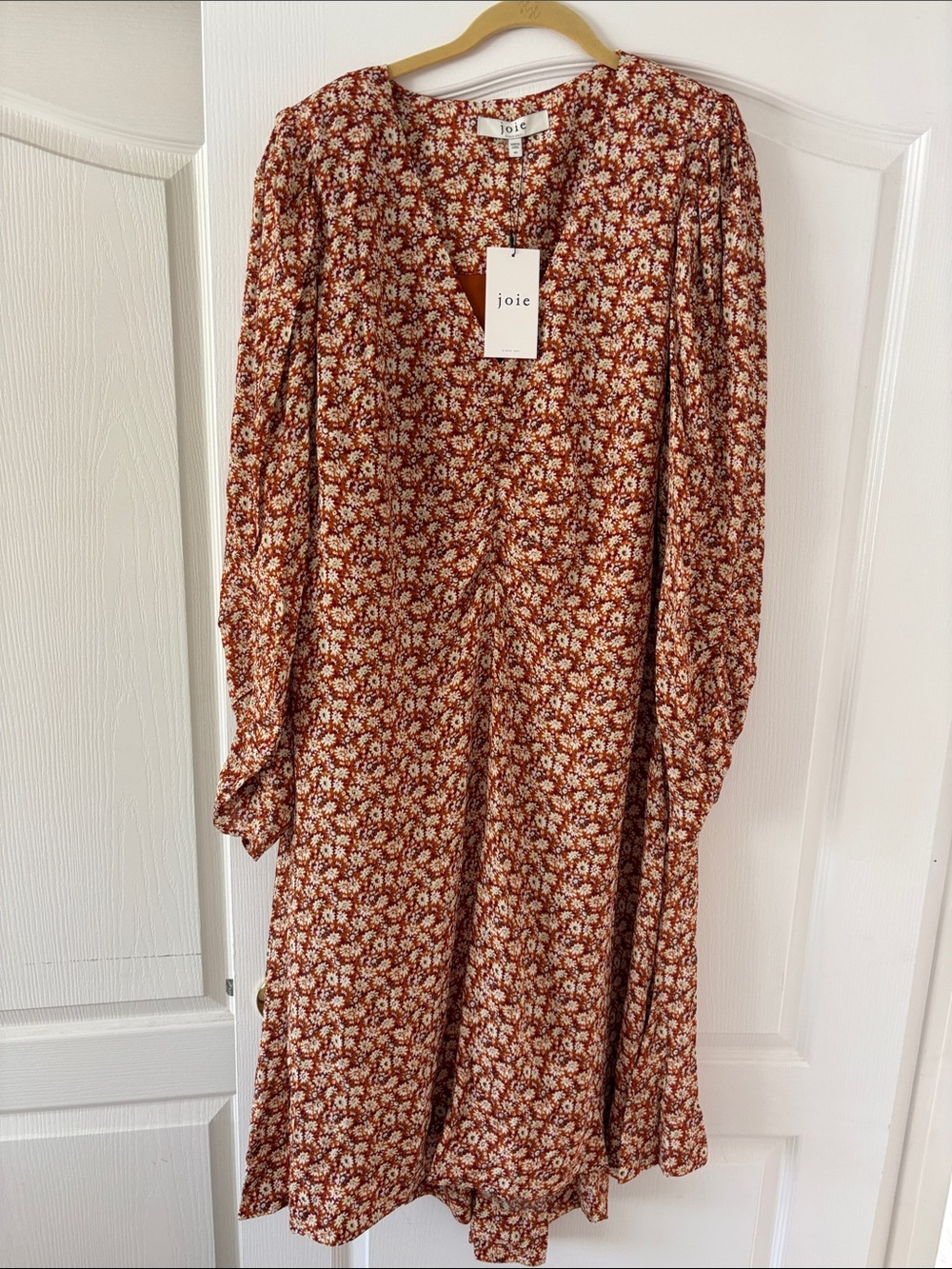 NWT Joie Rusty Orange Floral V-Neck Long-Sleeve Midi Dress SIZE 4X